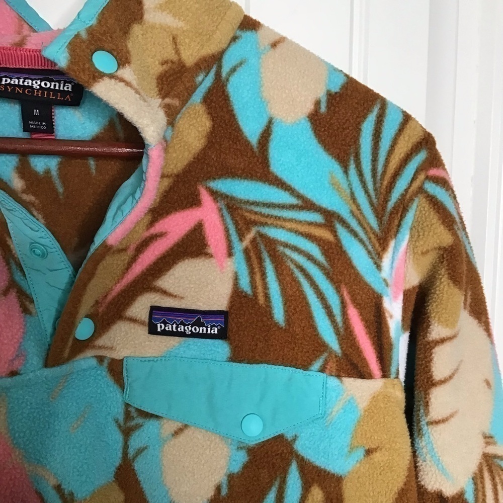Patagonia Synchilla Snap-T Brown Bear Pink Feather Dance Pullover Fleece. - Picture 4 of 12